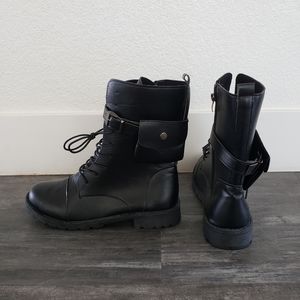 Black Laced Up Pocket Detailed Military Boot